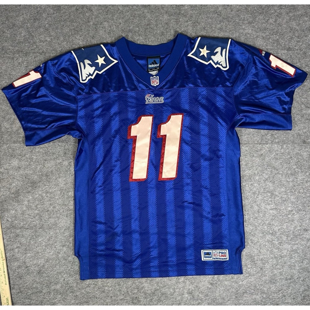 Vintage Adidas Pro Line Authentic New England Patriots Blue Jersey Bledsoe Sz 52